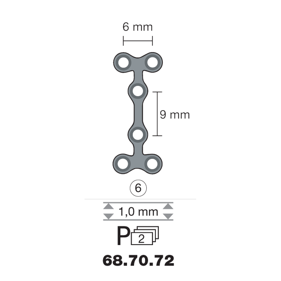 Plaque en titane 2T-Form 6 trous long 25 cm