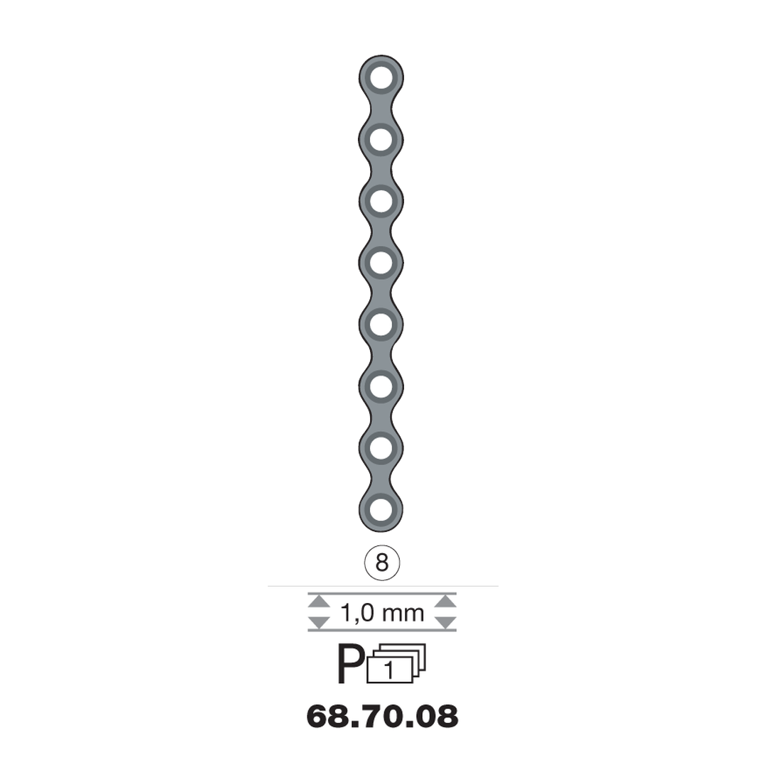 Plaque en titane I-Form  8 trous long 45 cm